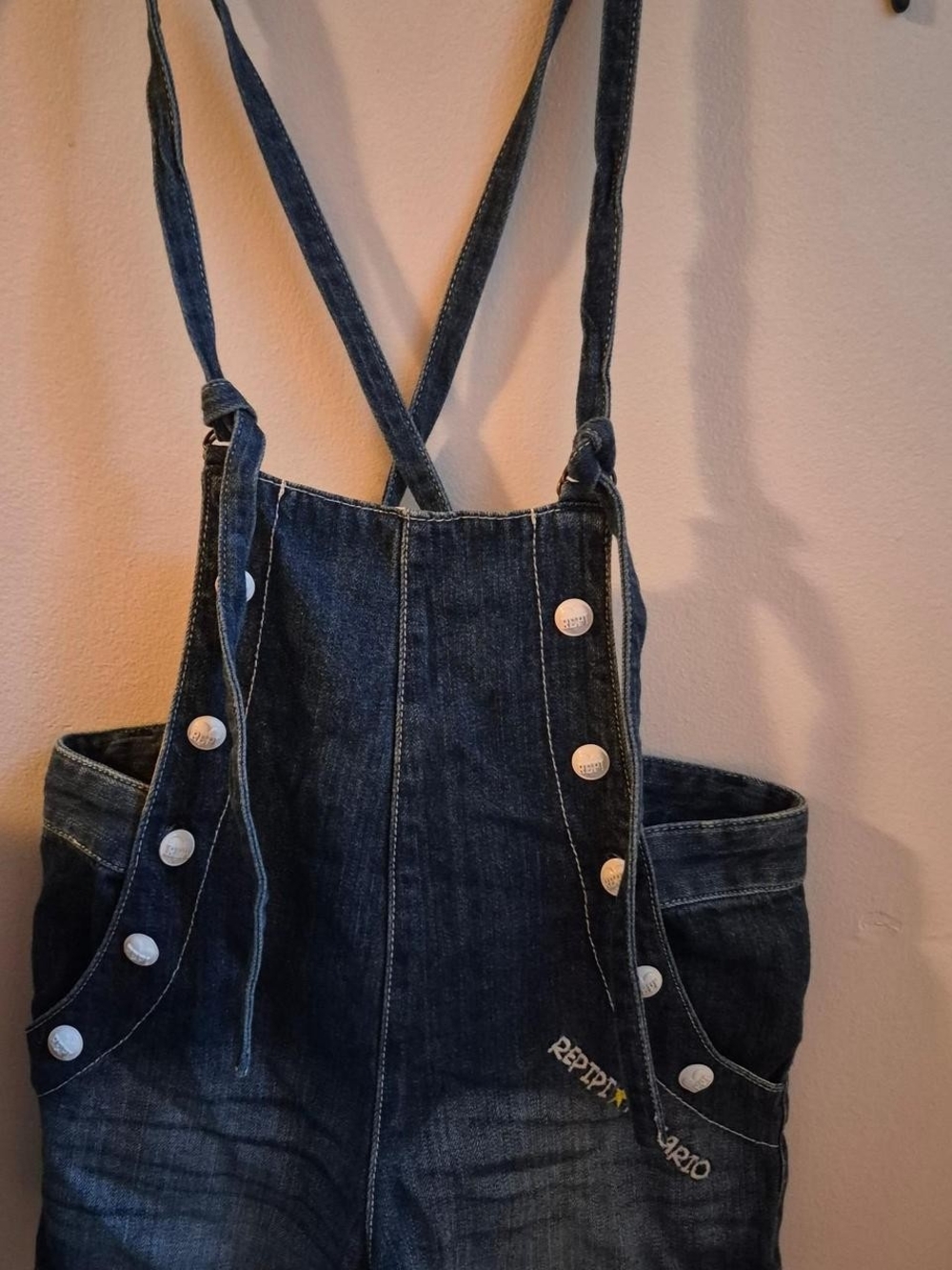 Denim Button-Front Overall Shorts with Crossback Straps